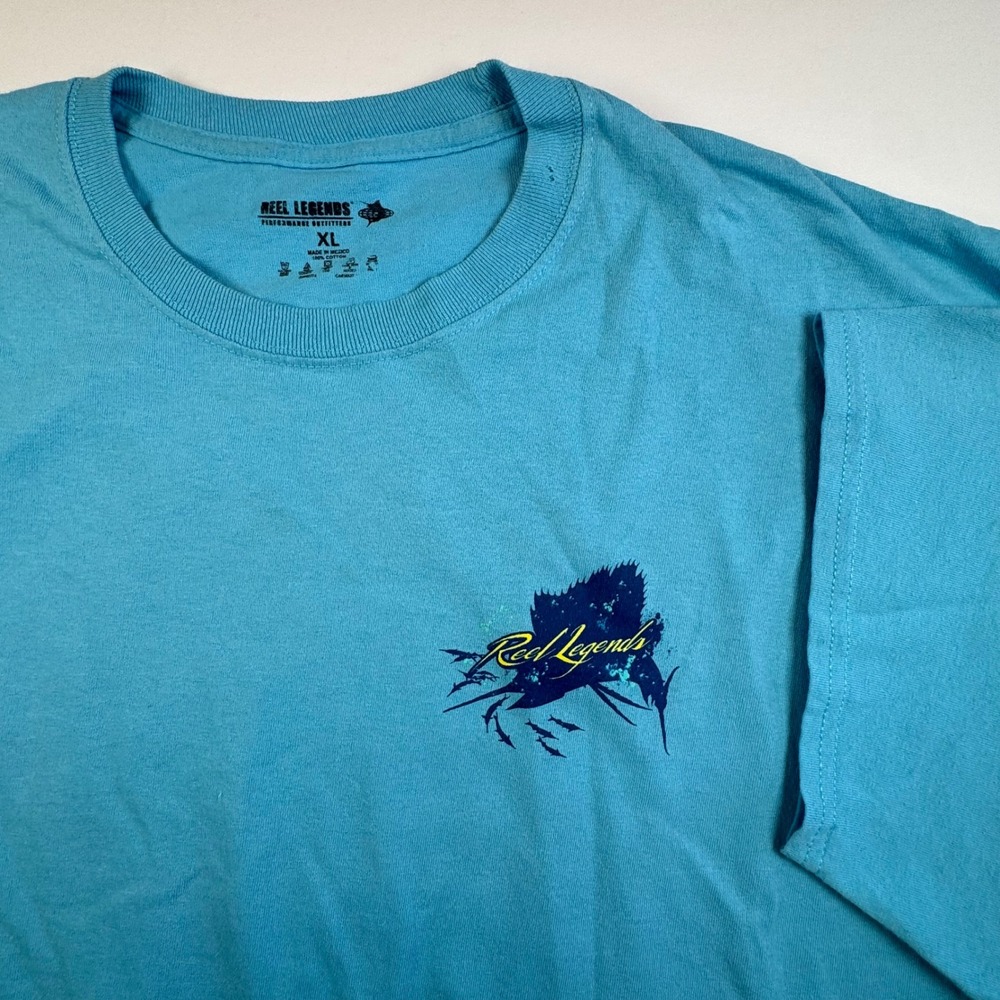 Reel Legends Mens XL Blue Cotton Short Sleeve Sailfish Graphic Fishing T-Shirt
